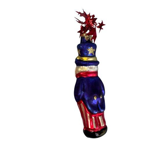 German Blown Glass Christmas Ornament Uncle Sam Red White Blue 4 1/2 Inch - Picture 3 of 4